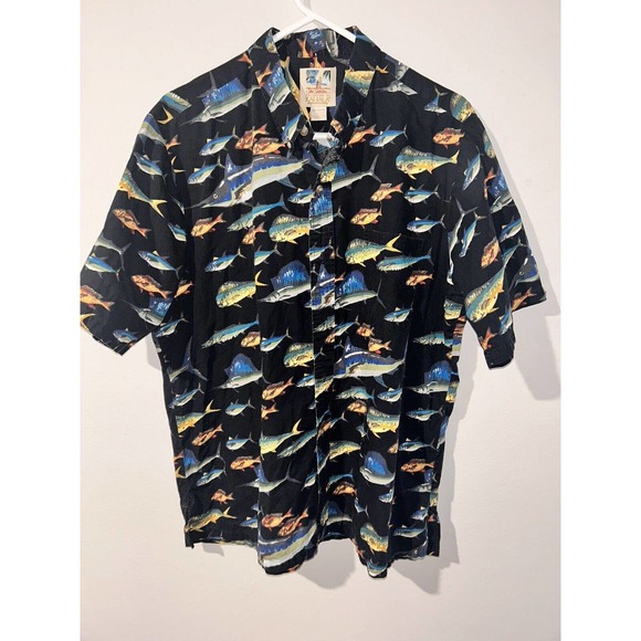 Hawaiian Shirt Vintage John Severson Fish AOP Button Up Shirt Size Large Cotton - Picture 2 of 5